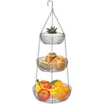 3-Tier Hanging Basket Fruit Organizer Kitchen Heavy Duty Wire Organizer with ...