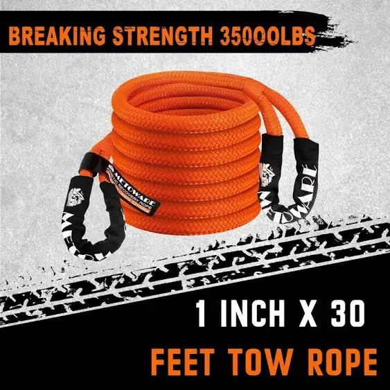 METOWARE Kinetic Recovery Rope (1’’ x 30ft) 35,000 LBS Heavy Duty Offroad Recovery for UTV, ATV, Truck, Car