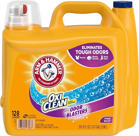 Arm & Hammer Plus OxiClean Odor Blaster Fresh Burst, 128 Loads Liquid Laundry Detergent, 166.5 fl oz