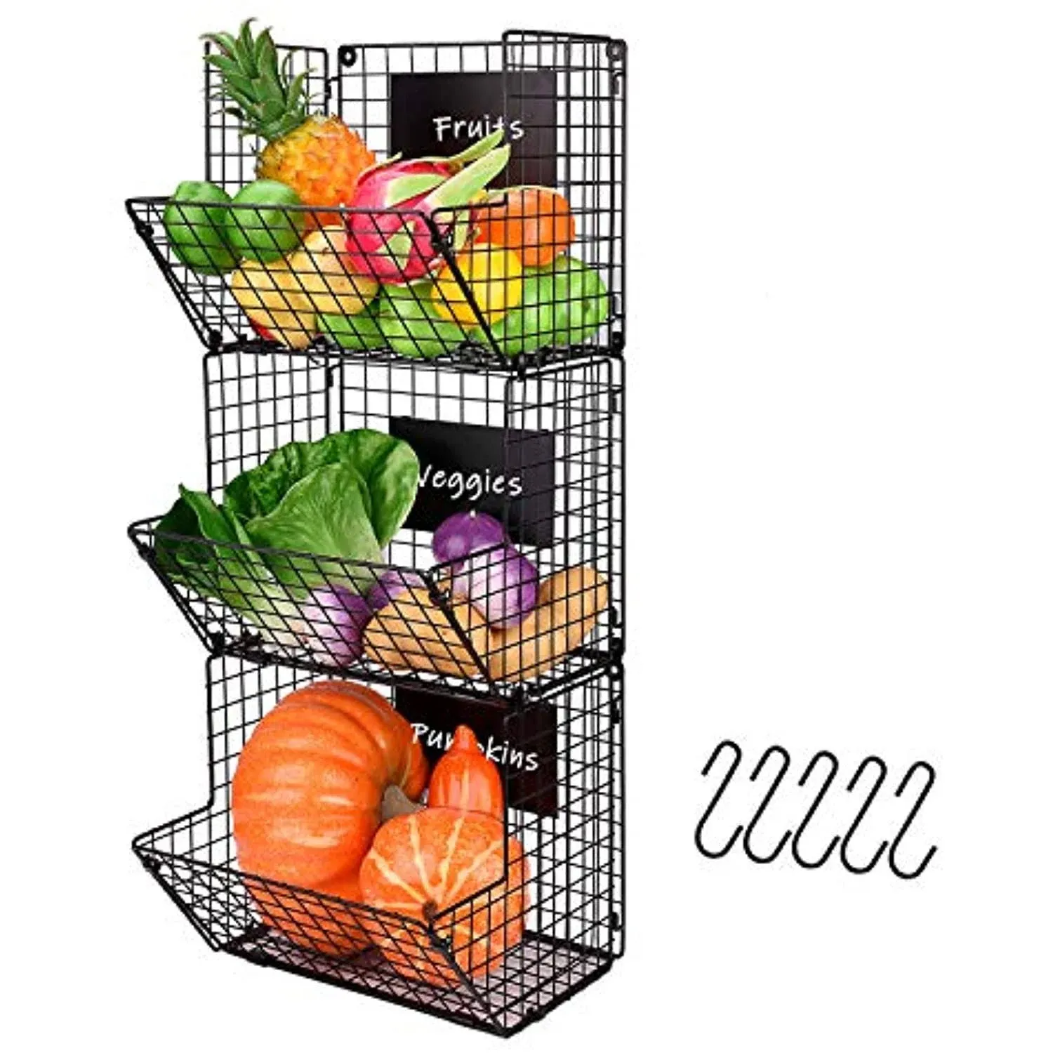 X-cosrack 3 Tier Wall Mounted Wire Basket Organizer