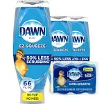 Dawn Dish Soap EZ-Squeeze Dishwashing Liquid + Non-Scratch Sponges for Dishes, Original Scent, Includes 3x22oz Bottles + 2 Sponges