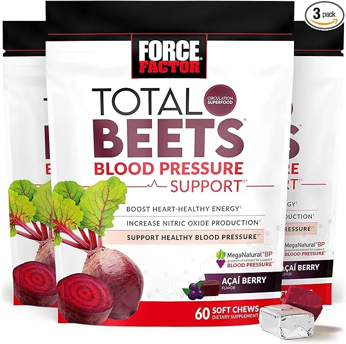 Force Factor Total Beets Blood Pressure Support Supplement, Beets Supplements with Beets Powder, Great-Tasting Beets Chewables for Heart-Healthy