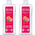 ECOS Dish Soap - Cuts Grease & Food Residue No Harsh Chemicals Hypoallergenic for Sensitive Skin Biodegradable Formula, Recyclable Sustainable Liquid Dishwashing Grapefruit (Pack of 2)
