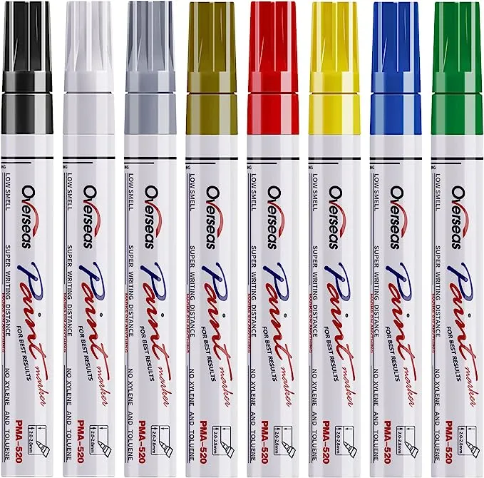 Paint Marker Pens - 8 Colors Oil Based Paint Markers Permanent Waterproof Quick Dry Medium Tip Assorted Color Paint Pen for Metal Wood Fabric