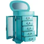 Hives & Honey Daphne Oval Glass Turquoise Jewelry Chest Jewelry Organizer Box Case Mirrored Storage