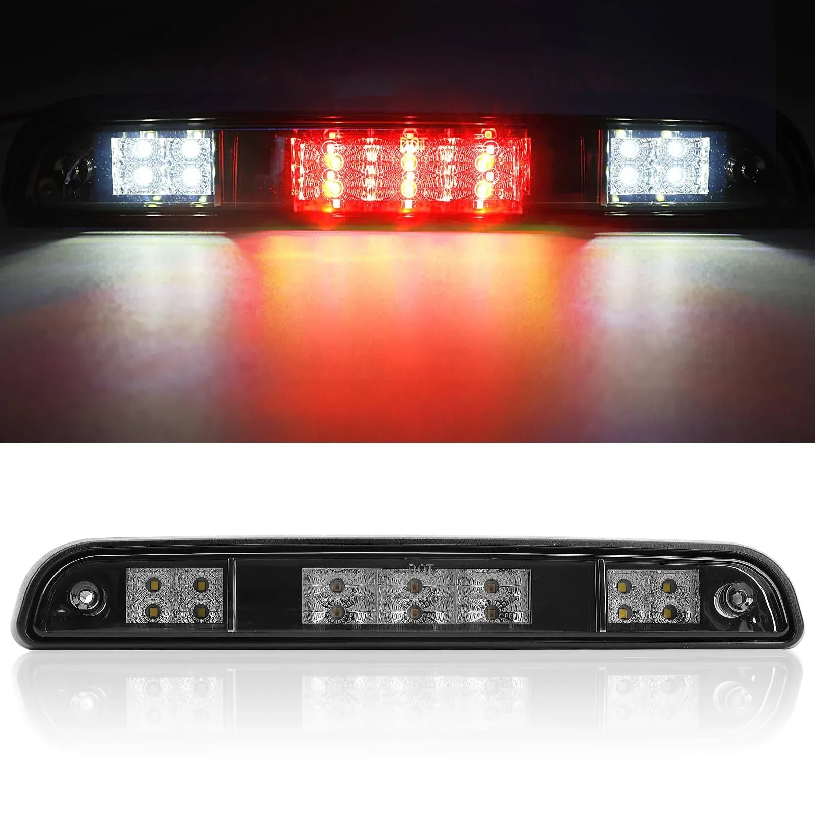 3rd Third Brake Light for 1992 1993 1994 1995 1996 1997 Ford F150 F250 F350 Bronco High Mount Stop Light Assembly LED Smoked Cargo Lamp Accessories