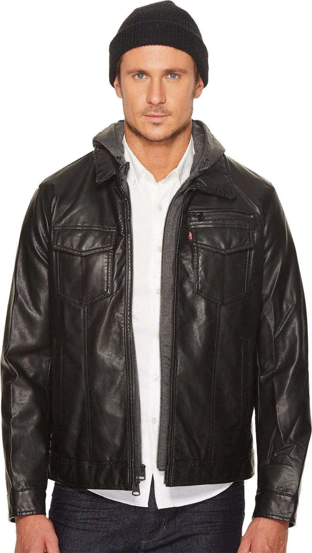 Levi's Men's Faux Leather Hooded Trucker Jacket