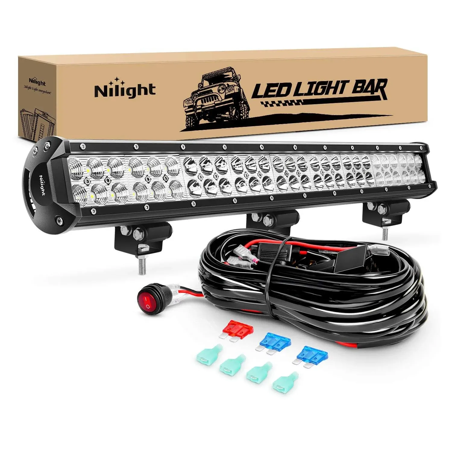 Nilight - ZH405 LED Light Bar 25Inch 162W Spot Flood Combo Led Off Road Lights with Wiring Harness Kit, 2 Years Warranty