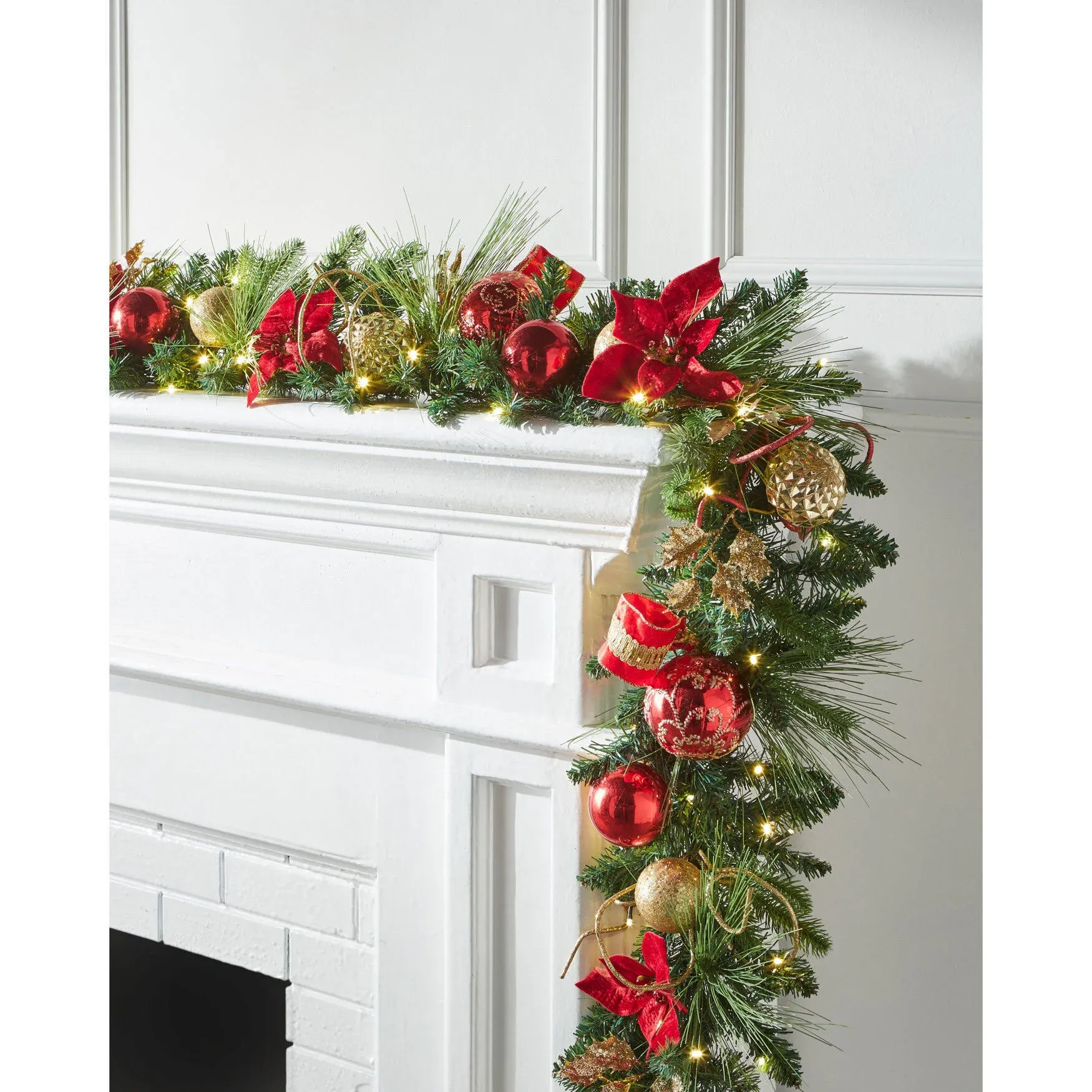 BrylaneHome 6' Pre-Lit Red Ribbon Garland Christmas Garland, Multi Multicolored