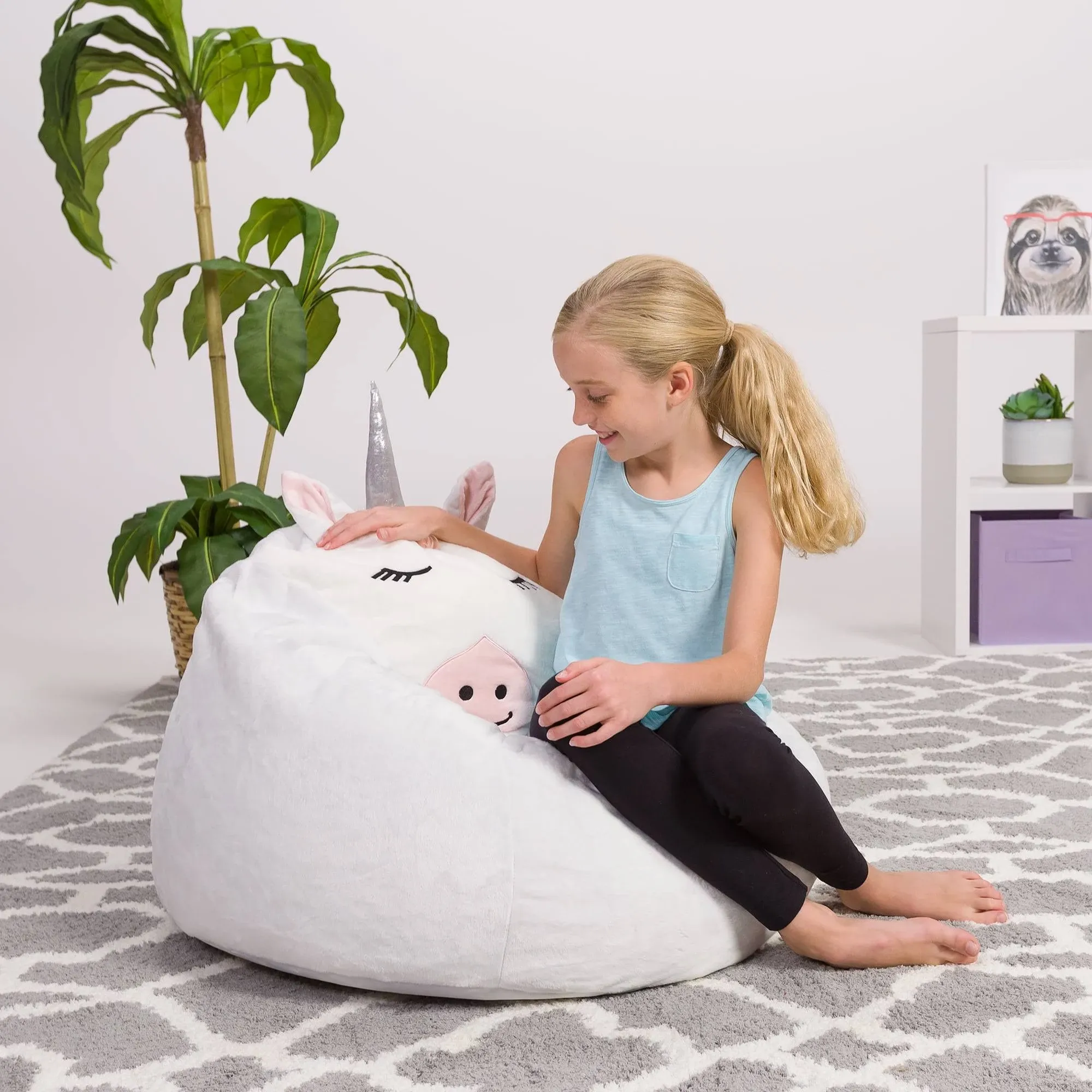 Posh Creations Cute Soft and Comfy Bean Bag Chair for Kids, Large, Animal - White ...