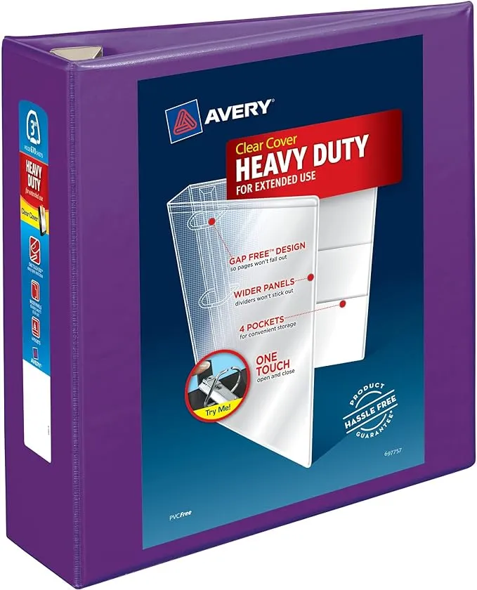 Avery 3" Heavy-Duty View Binder with Locking One Touch EZD Rings, Purple