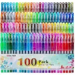 Glitter Gel Pens, 100 Color Glitter Pen Set for Making Cards, 30% More Ink Neon Glitter Gel Marker for Adult Coloring Books, Journaling Crafting Doodling Drawing