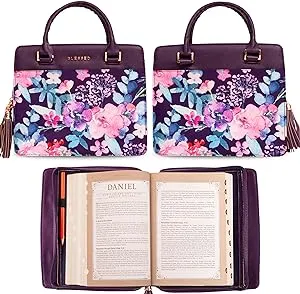 Christian Art Gifts Women's Fashion Bible Cover Purse Style Blessed, Purple Floral Faux Leather, Large