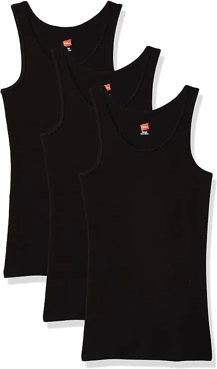 NEW Hanes (Pack of 3) Little Girls SIZE X-Small (4-5) Black Long Tank Top