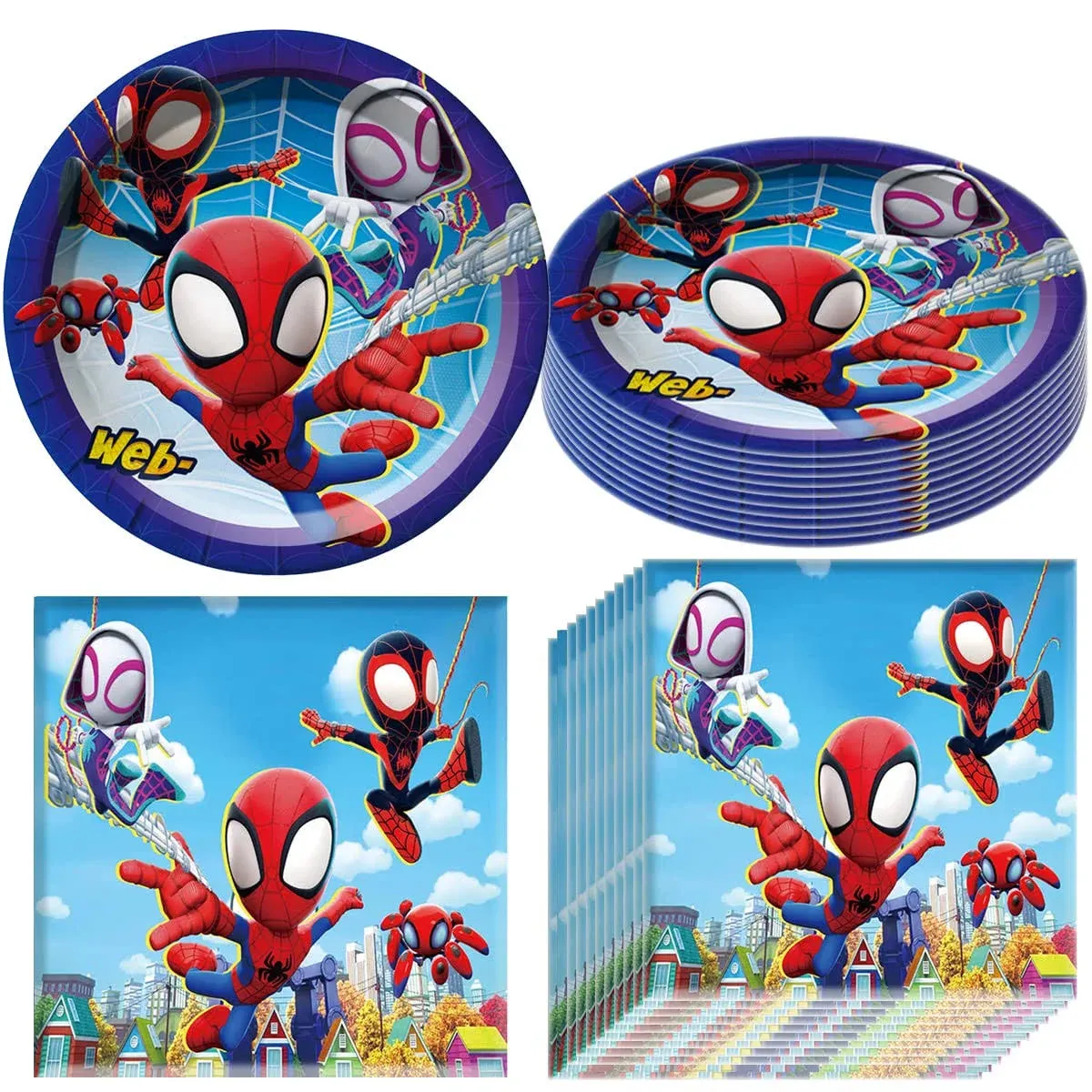 ShunHong Spidey and His Amazing Friends Birthday Themed Party Supplies Set, 20 Pieces of Suture Tray and 20 Pieces of Stitched Tissue