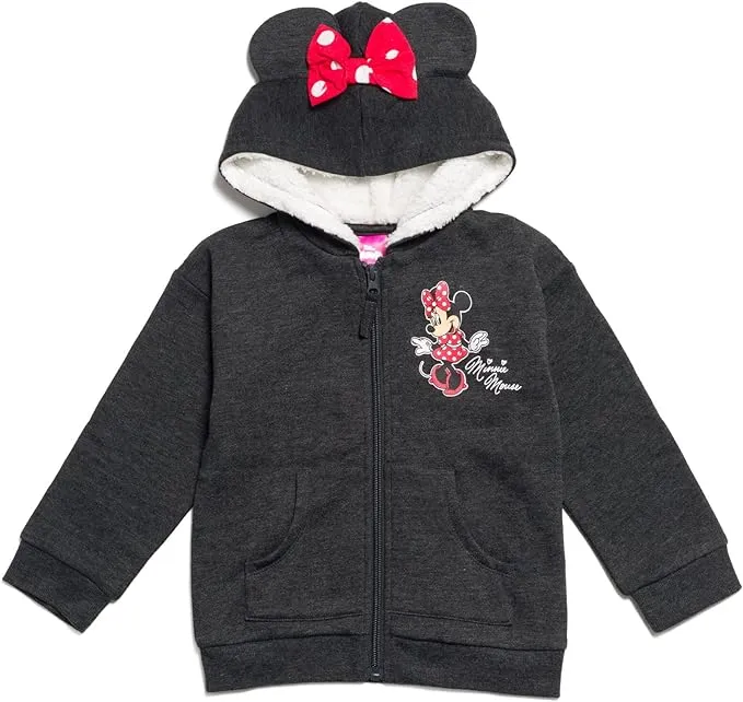 Disney Minnie Mouse Infant Baby Girls Fleece Zip Up Hoodie Red / Gray 12 Months ...