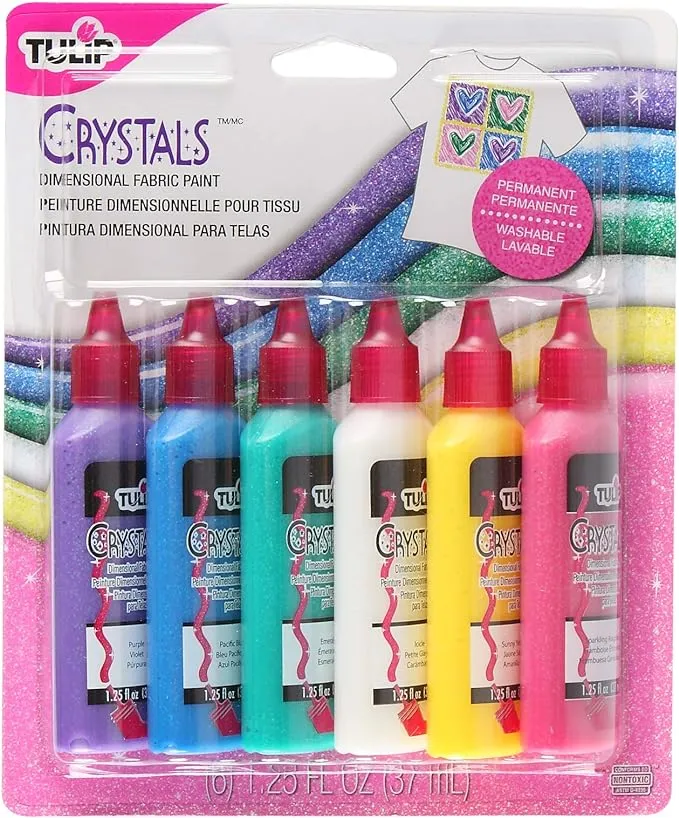 TULIP 17581 Dimensional Metallic Fabric Paint, 6-Pack (Crystal)