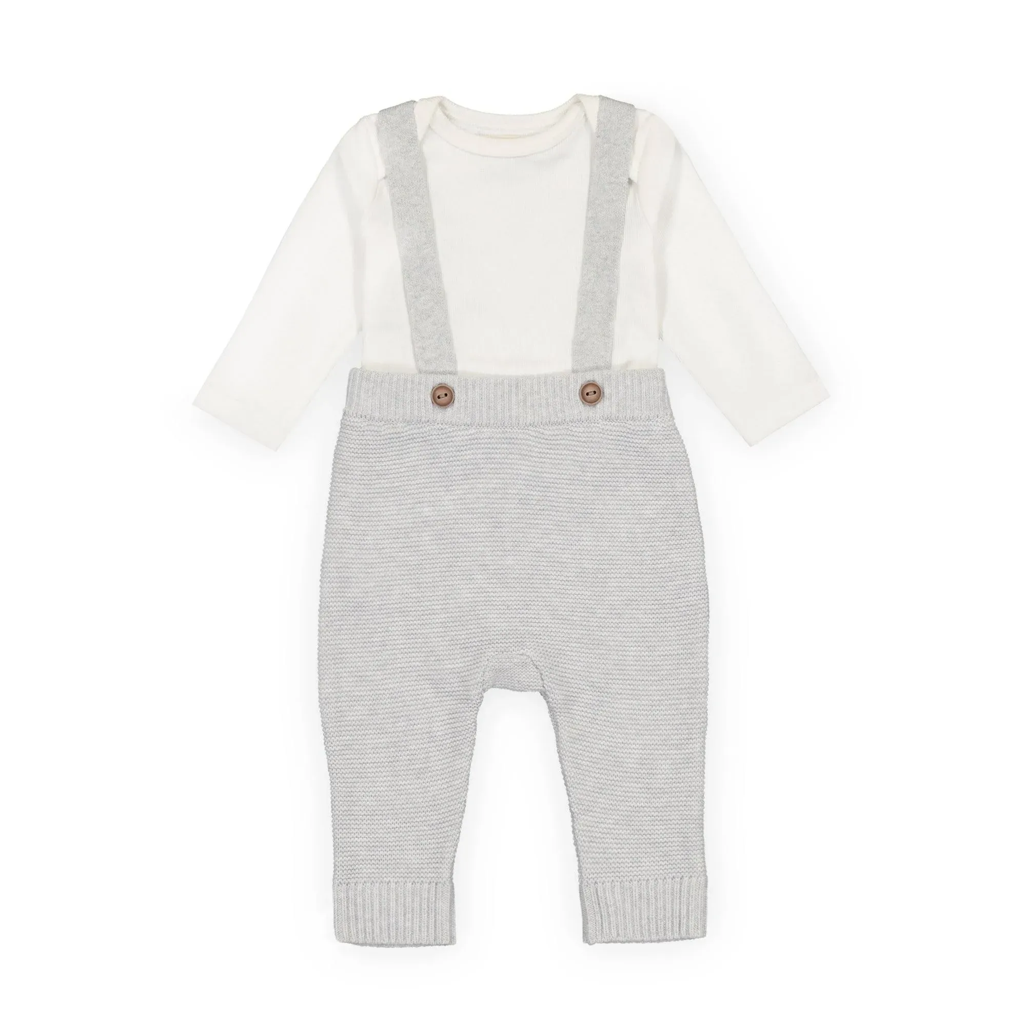 Hope & Henry Baby Rib Bodysuit and Sweater Overall Set (Soft White and Light Gray ...