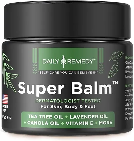 DAILY REMEDY Tea Tree Oil Extra Strength Super Balm - Athletes Foot Cream Combats Ringworm, Jock Itch, Nail Issues - Nourishes Cracked Itchy Skin on Body & Feet - Made in USA (2 Pack)