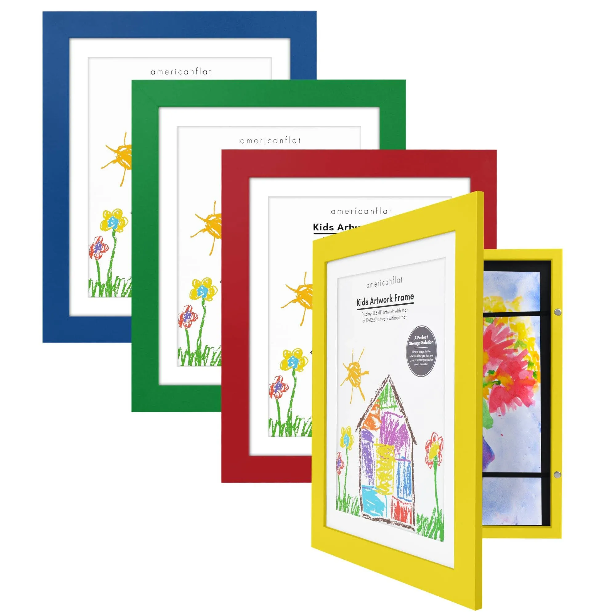 Multicolor - 8.5x11 Frame with Mat and 10x12.5 Without Mat - Frames for Kids Artwork Holds 100 Pcs - Kids Art Frame (4 Pack) - Americanflat