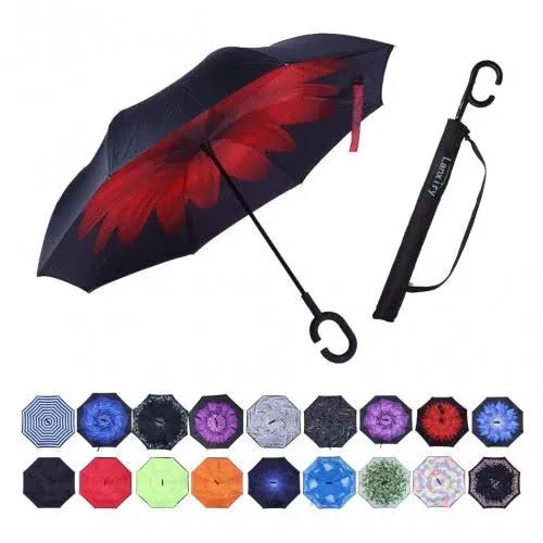 LLanxiry Umbrella,Inverted Reverse Upside Down Umbrellas with C-Shaped Handle ...