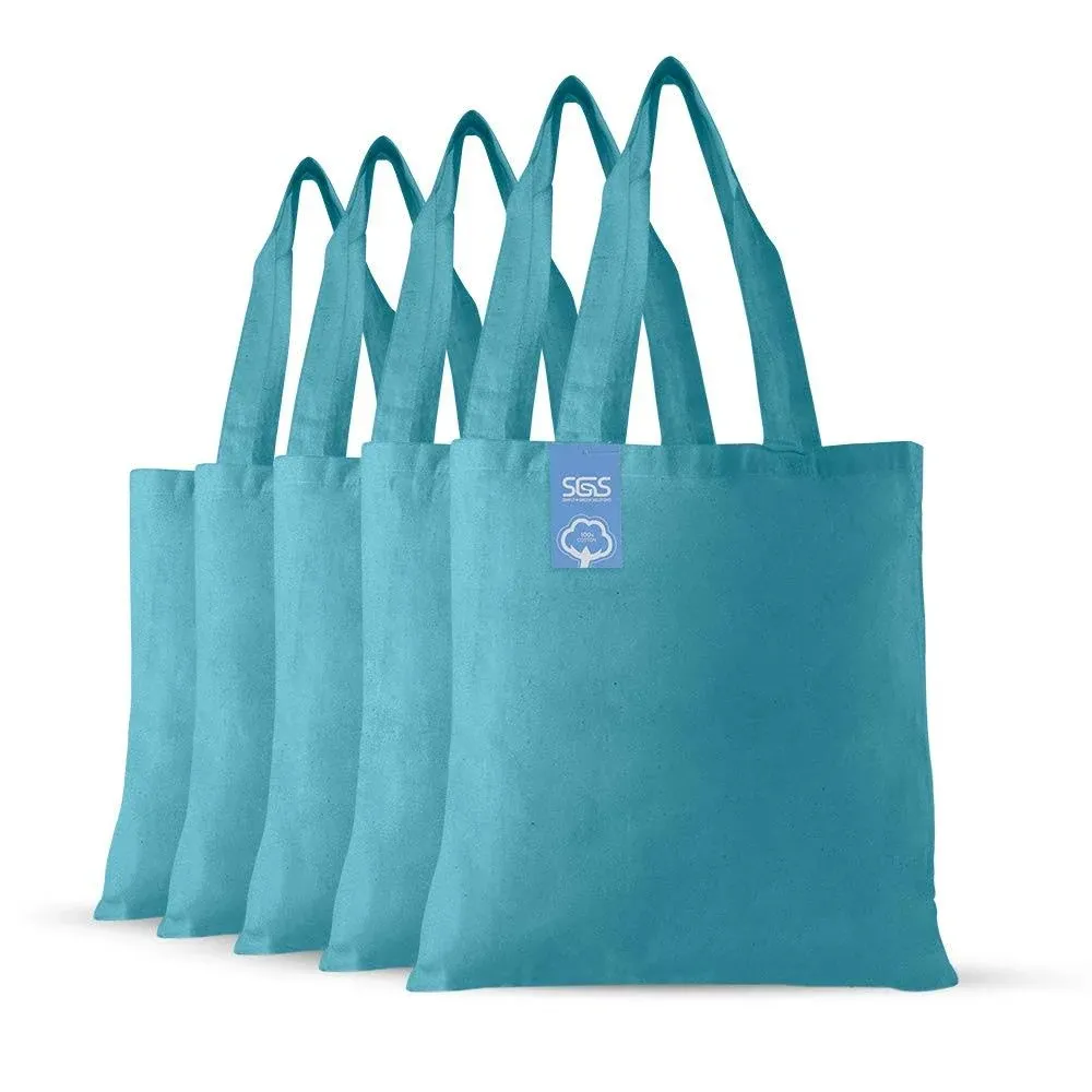 Cotton Cloth Grocery Craft Bag 15 x 16 Reusable Tote with Handle Pack of 5 Tu...