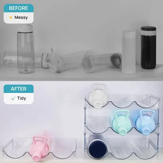 CLEARCANCE ！！！ 2 Pack Stackable Bottle Holder Storage Rack, Vtopmart Plastic Water Bottle Organizer, Clear