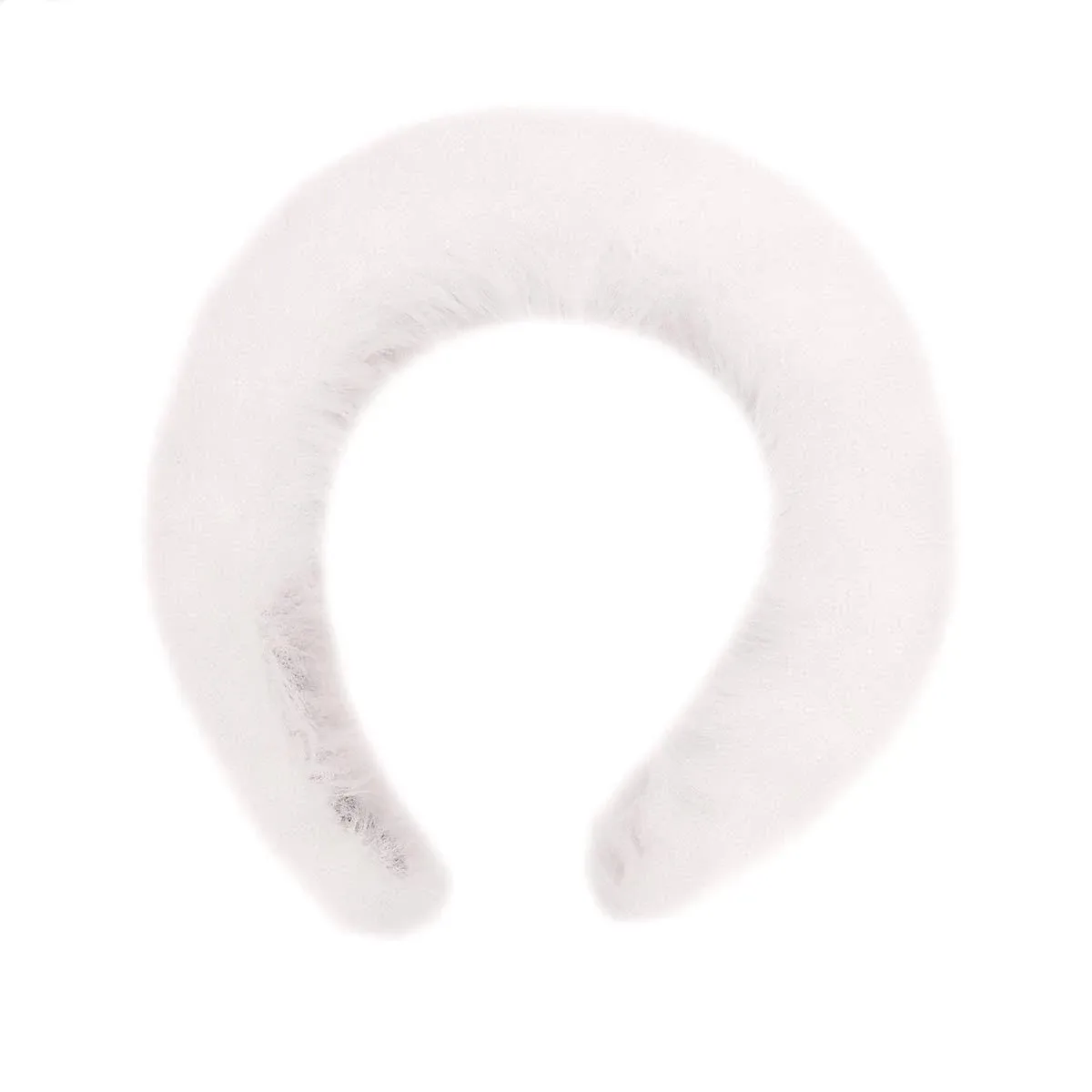 surell Faux Rex Headband (White) - Fake Rabbit Fur Hairband for Women - Girls Cute Makeup Headband - Soft Trendy Headband Comfortable Fluffy - One Size Fits All