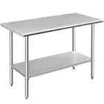 Rockpoint Stainless Steel Table for Prep & Work 48x24 Inches, NSF Metal Commercial Kitchen Table with Adjustable Under Shelf and Table Foot for