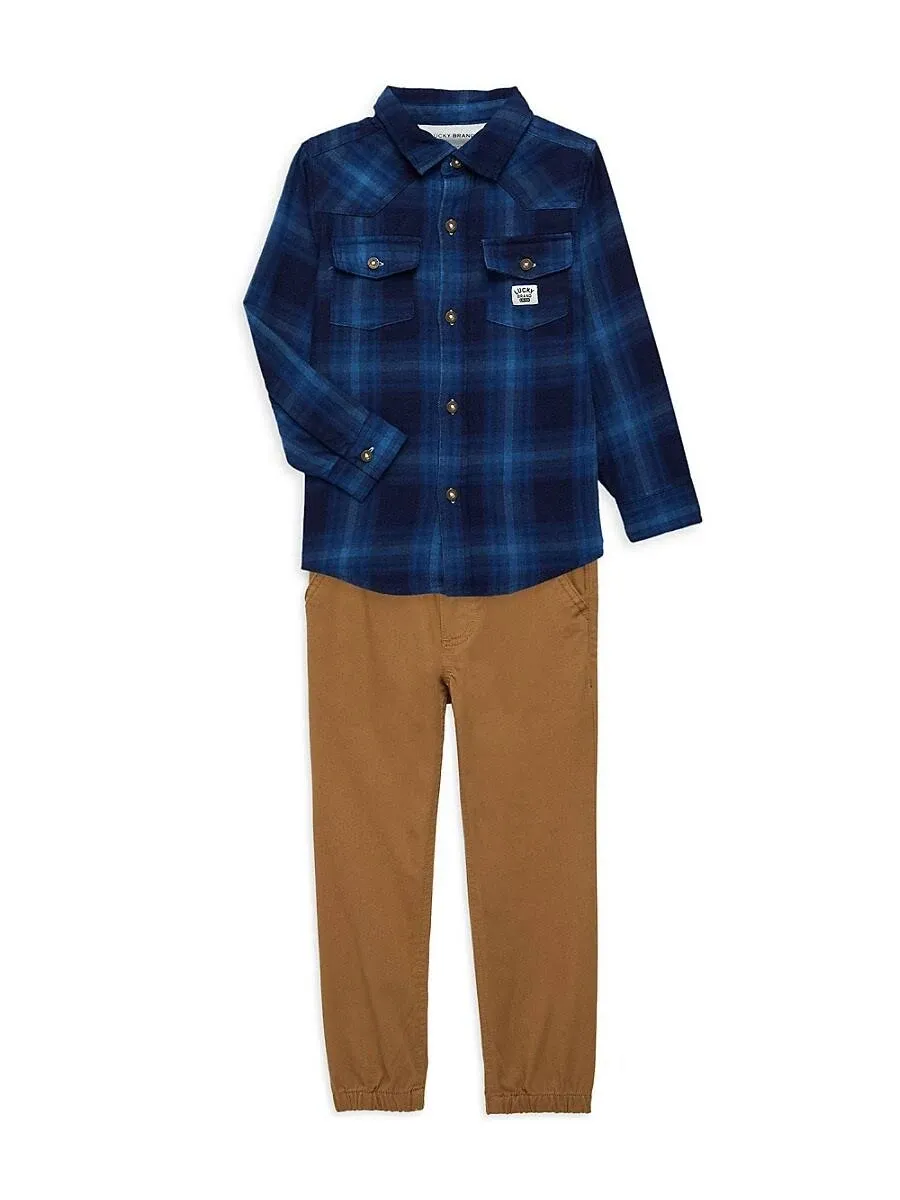 Lucky Brand Boys 4-7 Woven Shirt and Pants Set, 5, Cotton