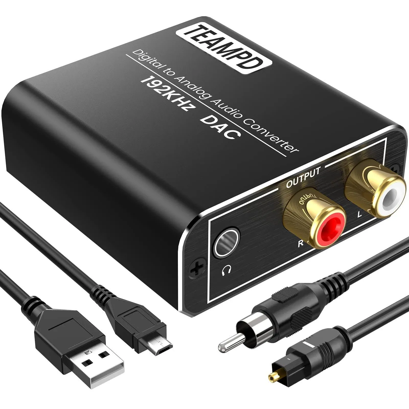 192kHz Digital to Analog Audio Converter, Aluminum Optical to RCA Converter with Optical Coaxial Cables, Toslink Optical Digital to RCA (L/R) and 3.5M