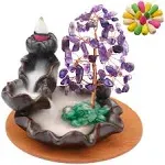 Dreamgirnh Ceramic Waterfall Incense Burner, Money Tree Backflow Holder Healing Crystal Stone, with 30 Cones + Stick for Yoga Meditation Home Zen