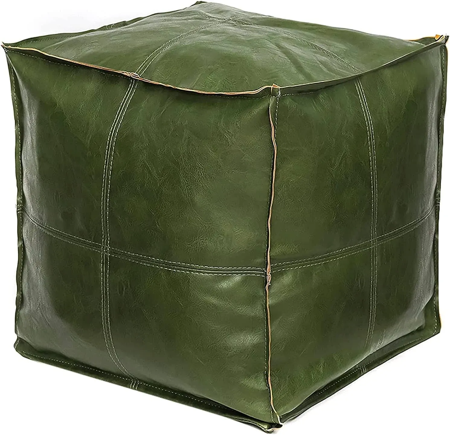 Unstuffed Pouf Ottoman Cover, Suqare Faux Green Leather Footstool, Bean Bag Chai