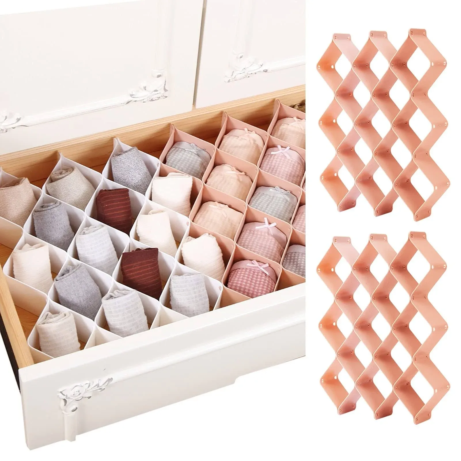 Honeycomb Drawer Organizer for Underwear, Roufa Drawer Divider Separator for