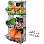 3 Tier Stackable Wire Basket,X-cosrack Countertop & Wall Mounted Metal Storage Basket for Kitchen Pantry Cabinet,Open Front Bin Organizer with