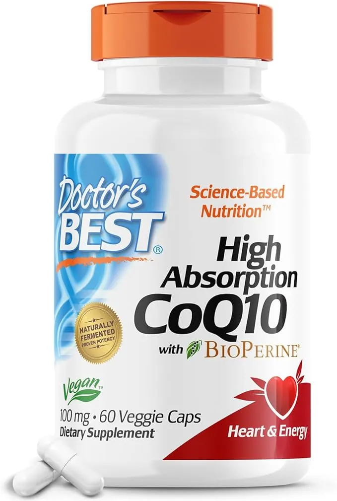 Doctor's Best High Absorption CoQ10 with BioPerine, Vegan, Gluten Free, Naturally Fermented, Heart Health & Energy Production, 100 mg 60 Veggie Caps
