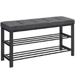 3-Tier Shoe Rack with Cushion, Modern Style Dark Gray + Black / 12.2"D x 39.4"W x 19.3"H