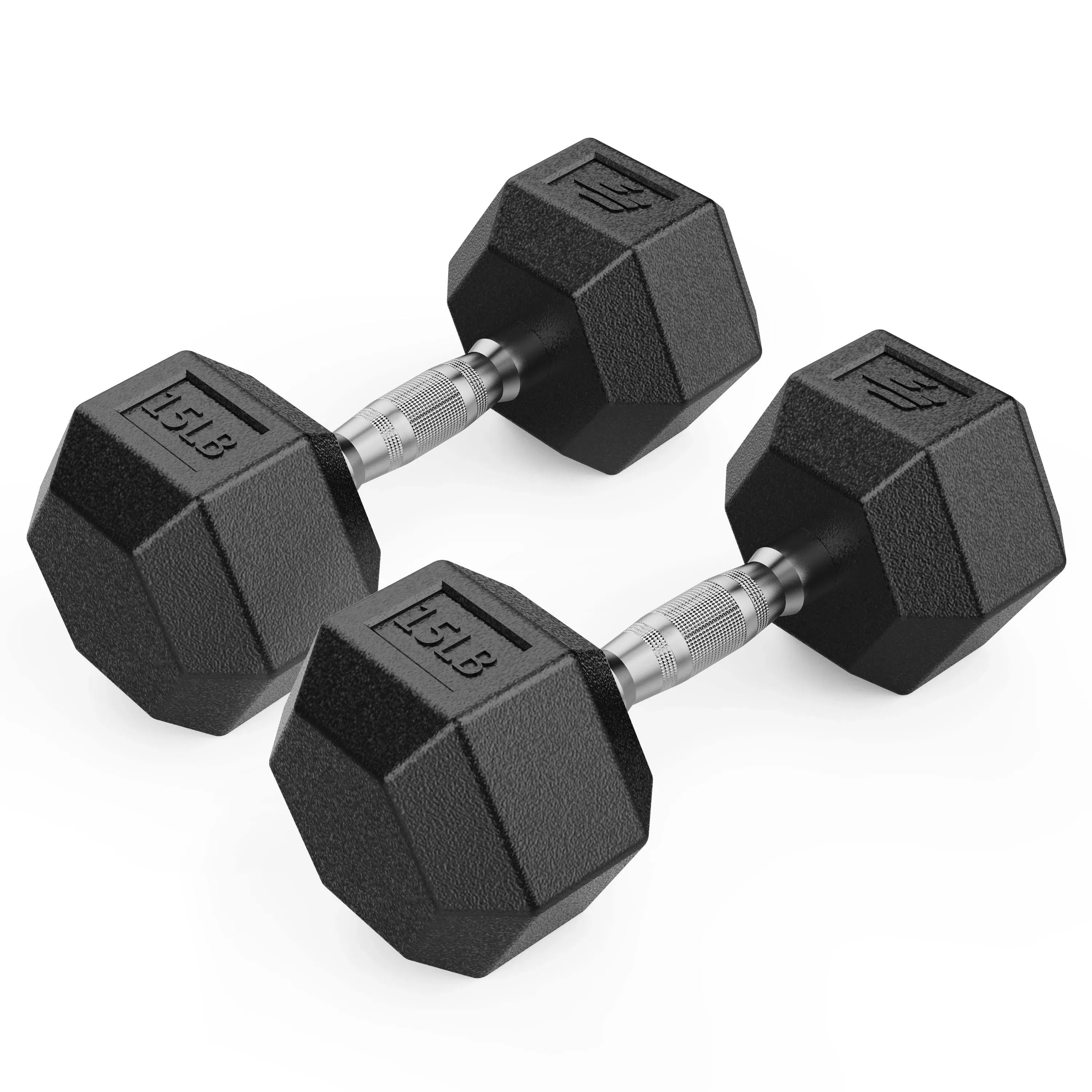 Finer Form Rubber Encased Hex Dumbbells with Chrome Handle