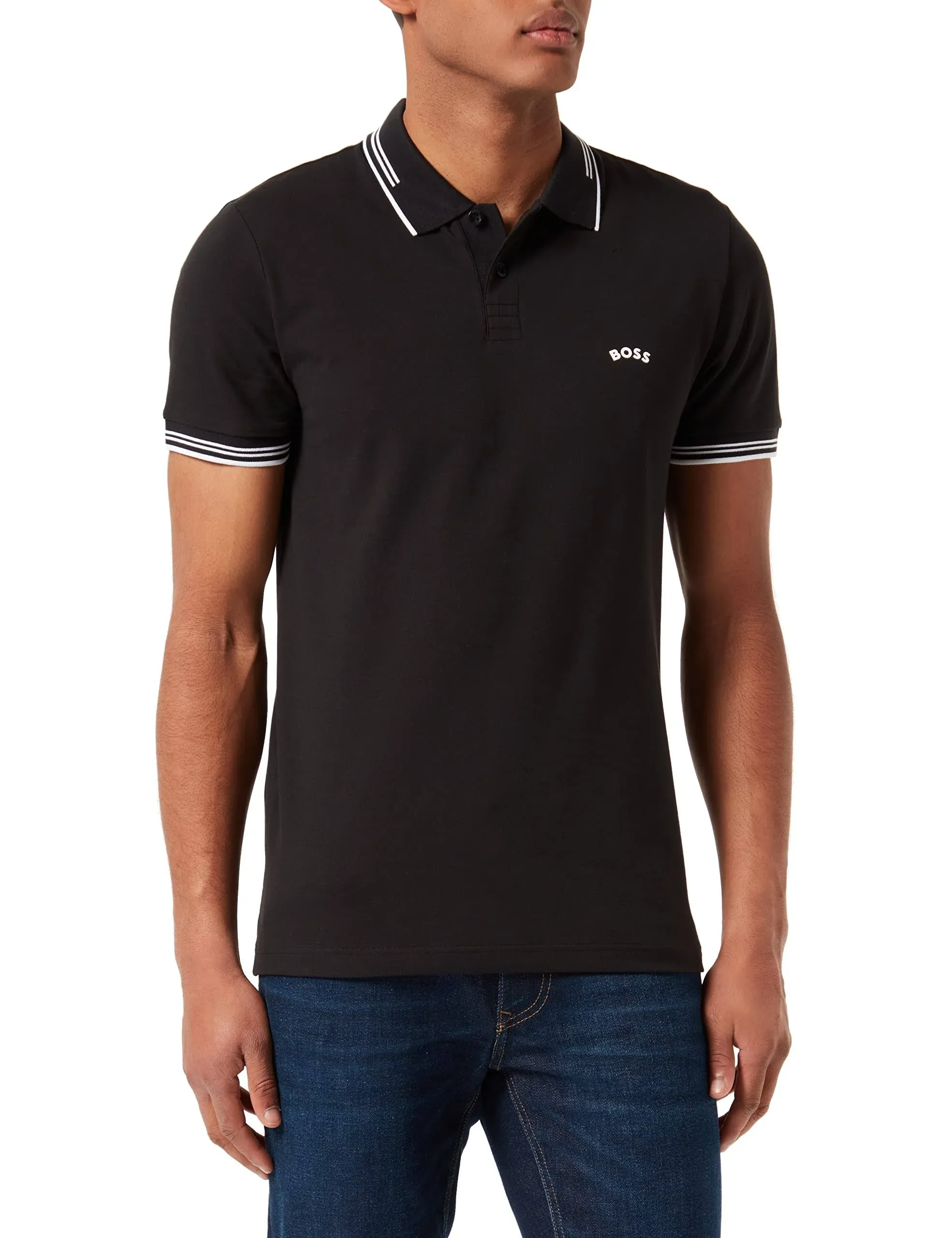 Hugo Boss Paul Curved Cotton Black Polo Shirt