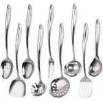 Standcn 304 Stainless Steel Kitchen Utensil Set - 9 Pcs Serving Utensils Cooking Utensil Solid Spoon Slotted Spoon Fork Spatula Ladle Skimmer Spoon SL