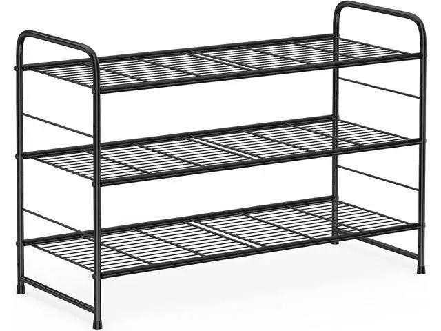 Coonoor 3 Tier Shoe Rack,Stackable and Adjustable Multi-function Wire Grid Shoe ...