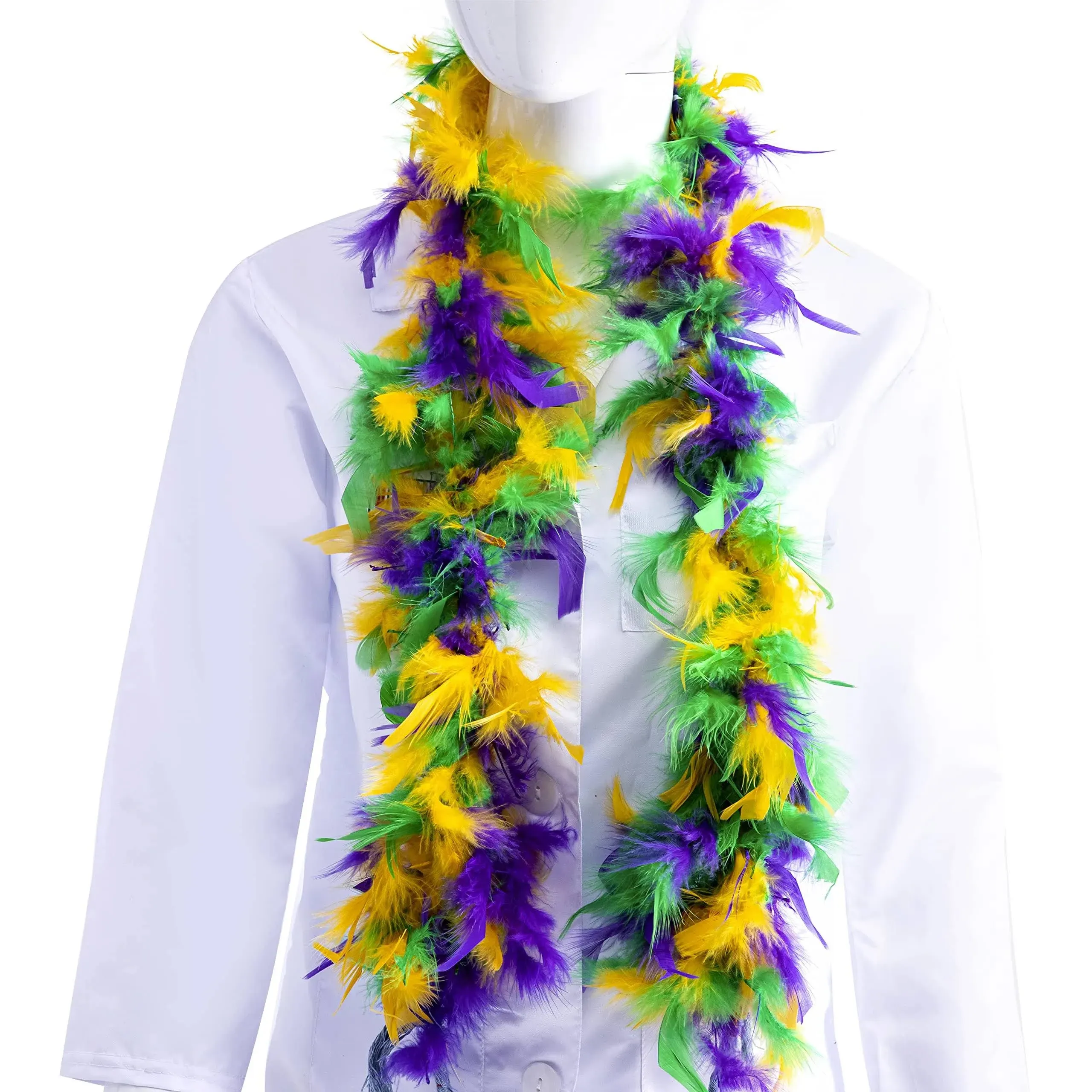 JOYIN 4 PCS Mardi Gras Feather Boa, 25 Gram, 4 Feet Long, Yellow, Purple, Green Feather Boa for Mardi Gras Party Dress Up, Masquerade Costume Accessories