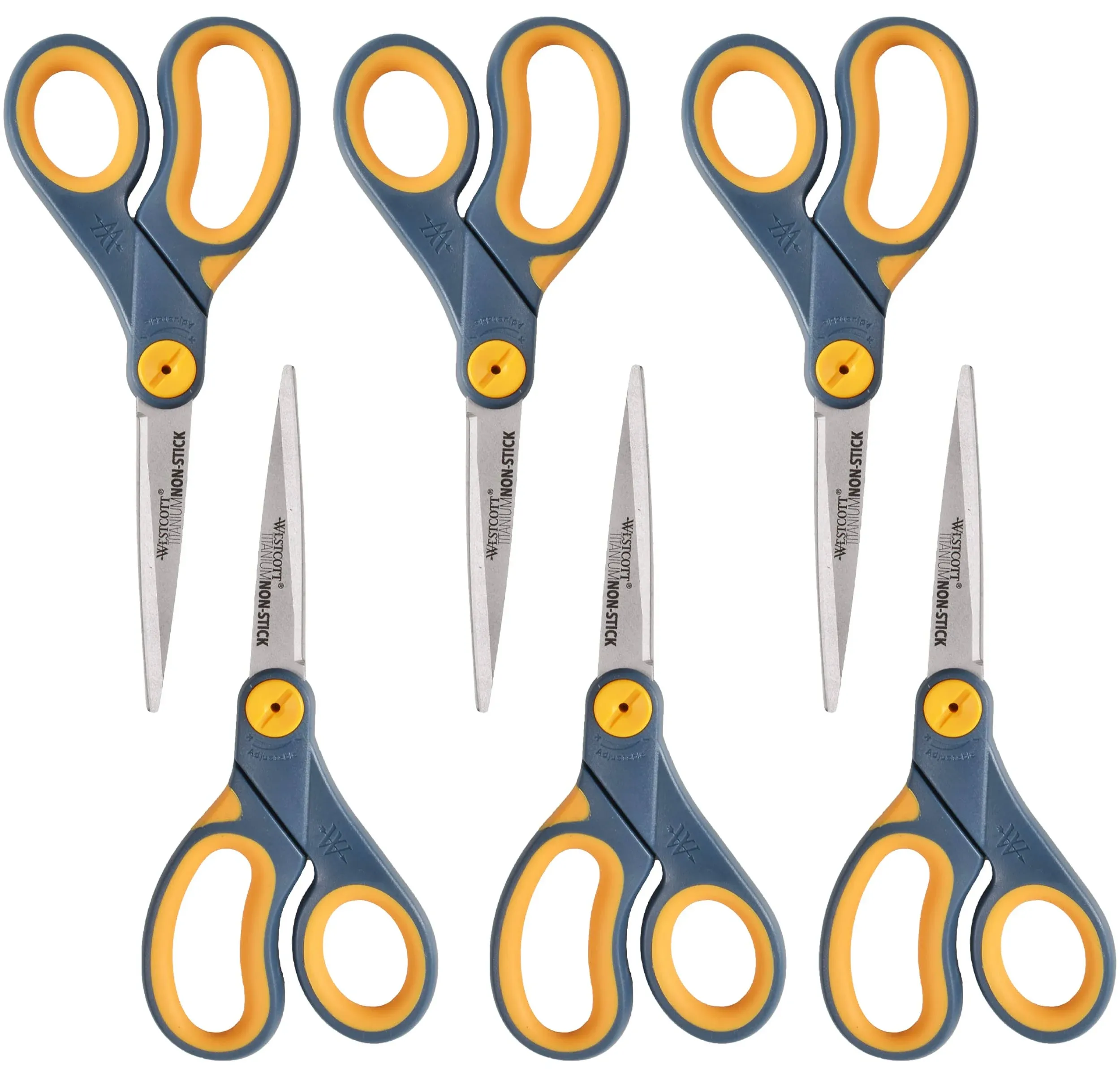 Westcott 8&#034;  Non Stick Titanium Scissors Orange/Gray Handle 6 Pack - NEW