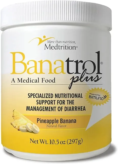 Banatrol Natural Anti-Diarrheal with Prebiotics, Relief for IBS, Recurring Diarrhea, Clinically Supported Medical Food, Non-Constipating, 28 Servings (Pineapple)