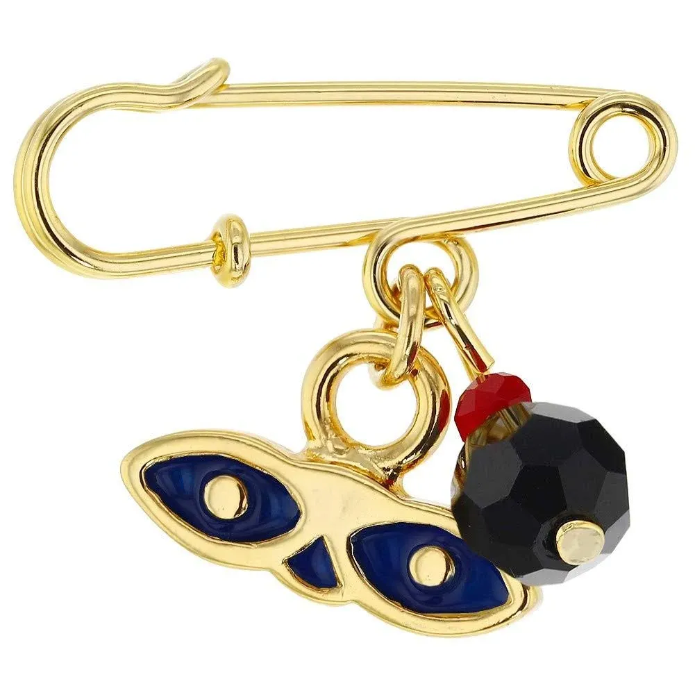 Gold Plated St Lucy Simulated Azabache Evil Eye Protection Brooch Pin for Babies, Infants, and Toddlers - Religious and Meaningful Amulet Protection Charm Jewelry for Kids