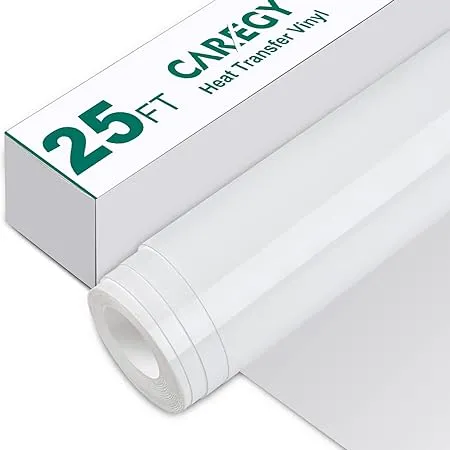 CAREGY HTV 12" x 25ft Roll - Iron On Heat Transfer Vinyl (White)CAREGY HTV 12" x 25ft Roll - Iron On Heat Transfer Vinyl (…