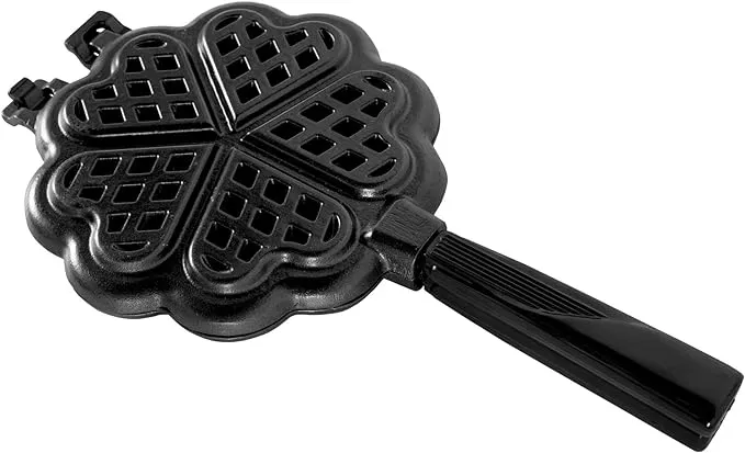 Nordic Ware 01705 Sweetheart Waffler, Cast-Aluminium Pan, Heart Shaped, Mini Waffle Maker, Black Five 3.5 inch cavities