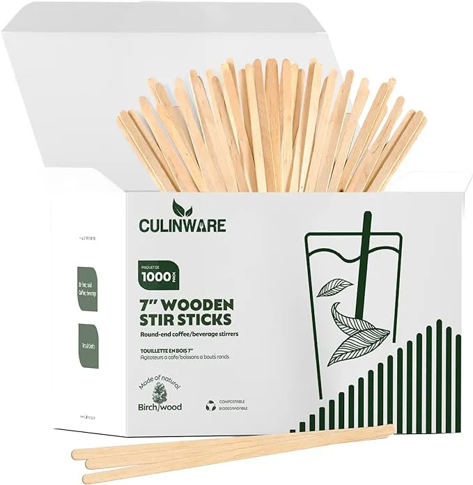 Birch Wood Coffee / Beverage Stirrers 7" (1000 Pack) Eco-Friendly Great for Your Coffee Nook.