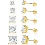 Gemsme 18K Gold Plated Princess Cut Clear Cubic Zirconia Stud Earrings