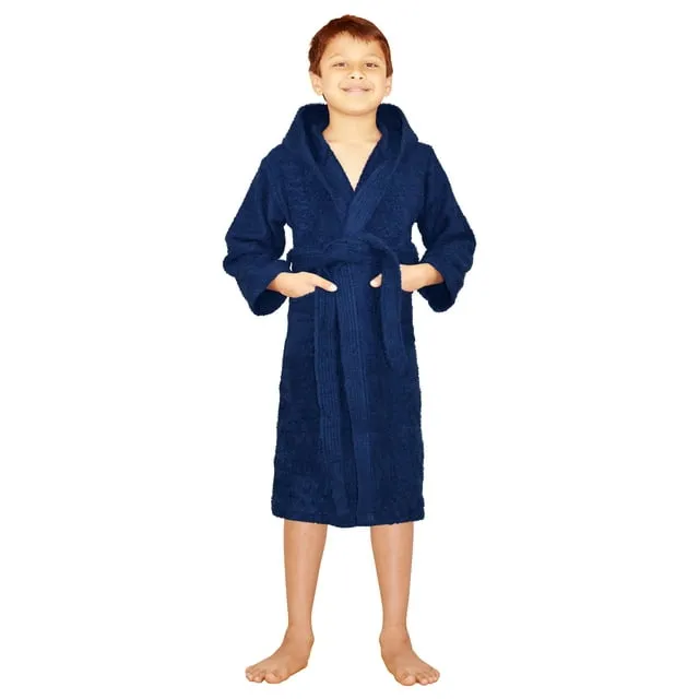 SKYLINEWEARS Terry Cloth 100% Cotton Kid’s Boys & Girls Hooded Bathrobe Navy Size 6